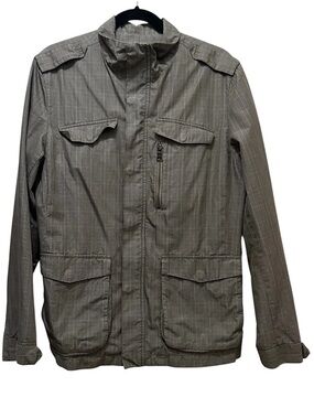 Banana Republic Men’s Military Style Jacket Gray Plaid Pockets Lightweight Sz S